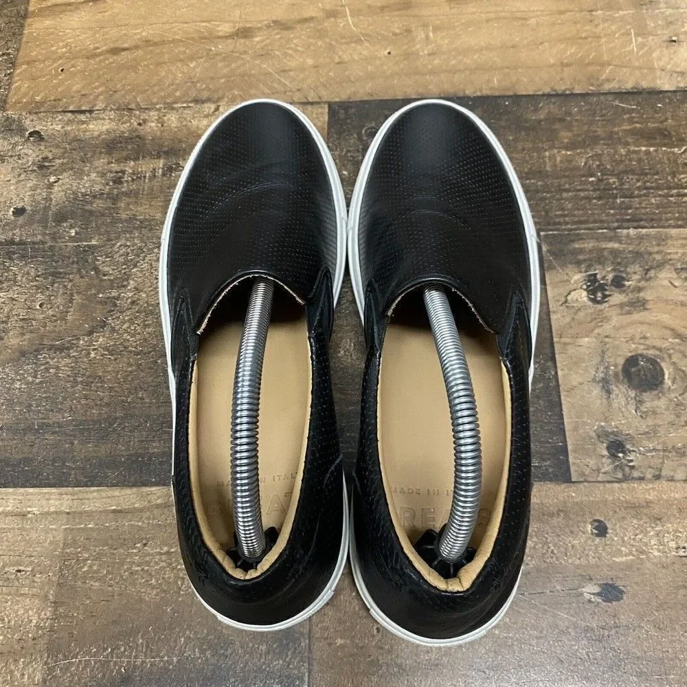The Greats Brooklyn Laser Etched Italian Black Leather Slip On Sneaker sz 10